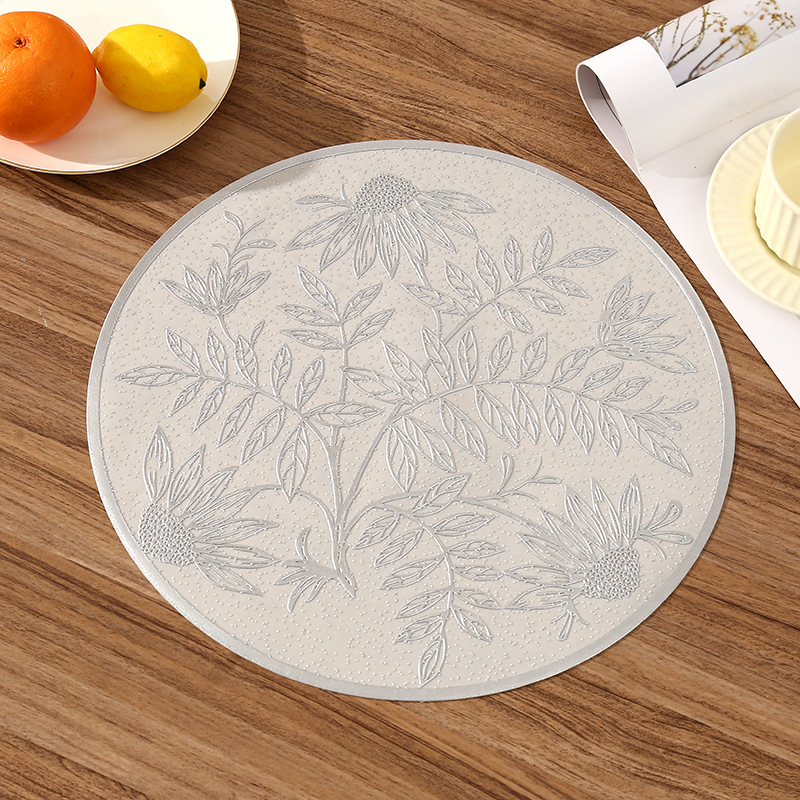 Transfronterizos franceses circular PVC almohadilla creativa crisantemo café almohadilla de aislamiento térmico almohadilla de aislamiento térmico de restaurante de lujo alta resistencia a quemaduras