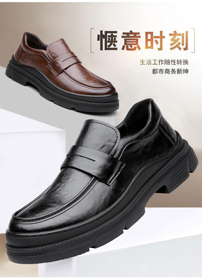 Giày lười nam da PU kiểu công sở thoáng khí, giày đậu mũi tròn gót thấp — GX9923 màu nâu, GX9923 màu đen chi tiết 4