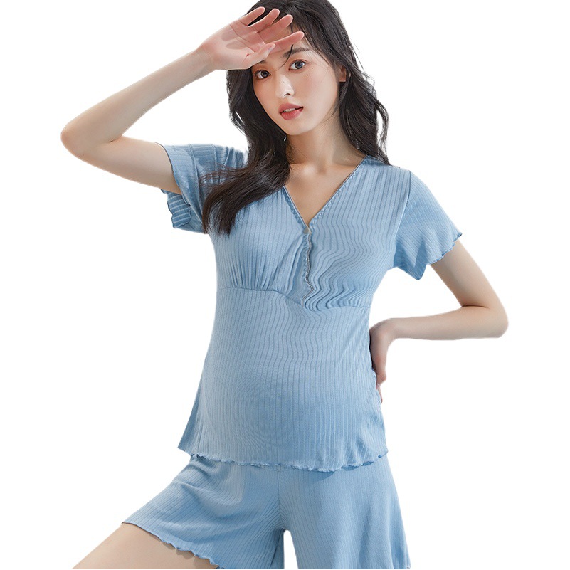 Maternity Short-sleeved Short-sleeved Shorts Set Pregnant Women's Pajamas Summer Thin Postpartum Home Clothes Two-piece Set of Nursing Clothes