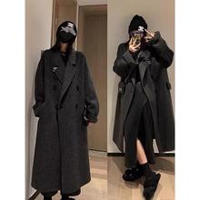 黑色毛呢外套女2024年秋冬新款感韩版宽松中长款呢子大衣加厚源头