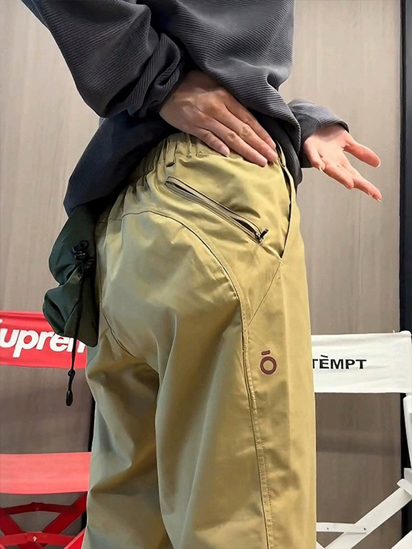 Japanese Retro Khaki Men's Autumn Waterproof Hiking Pants Niche Design Tapered Slim Pants