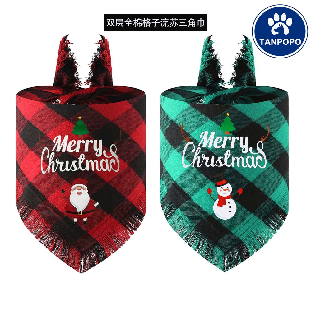 A cuadros borla regalo de Navidad mascota perro toalla triángulo mascota perro saliva toalla perro bufanda decoración al por mayor
