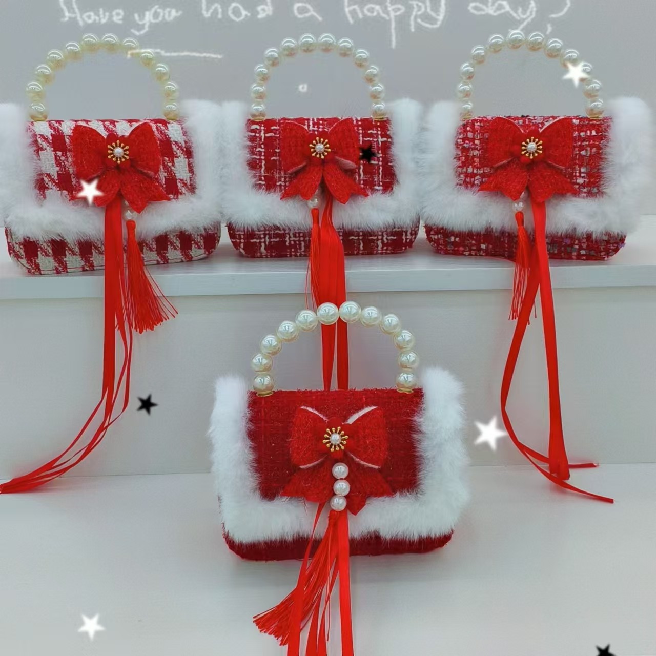 Bolso de Año Nuevo para niños bolso de hombro de moda cadena pequeña fragancia estilo de Año Nuevo dinero rojo bolso de mano bolso de regalio cuentas