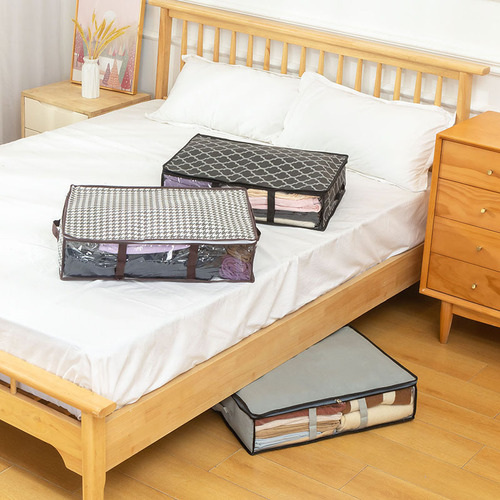 Clothing Storage Box, Wardrobe Quilt Organizer Bag, Transparent Home Use, Foldable Fabric Cotton Quilt & Clothing Storage Container