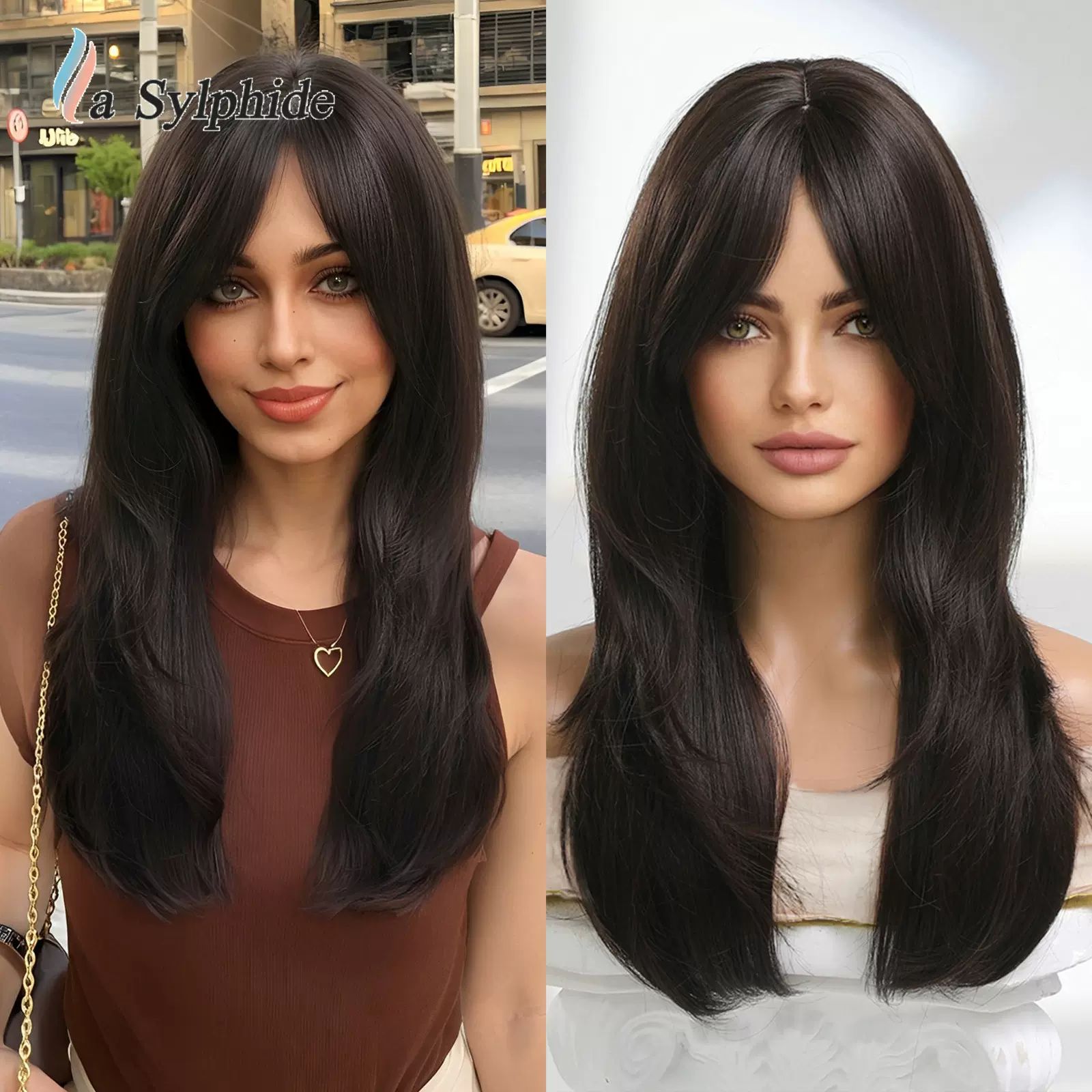 假发女欧美多色可选八字长刘海纹理长直发全头套Wigs厂家批发