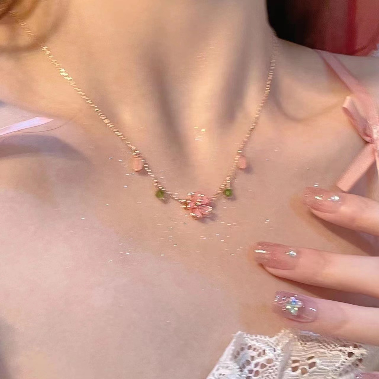 Flower Pattern Women'S Gender Sweet Flower Copper Crystal Plating Necklace