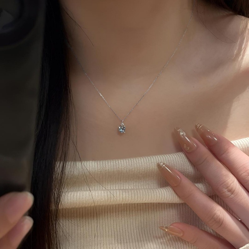 シンプルなブルーの涙のドロップペンダントネックレス新しいクールで軽い高級鎖骨チェーンニッチハイエンドネックレスジュエリー|undefined