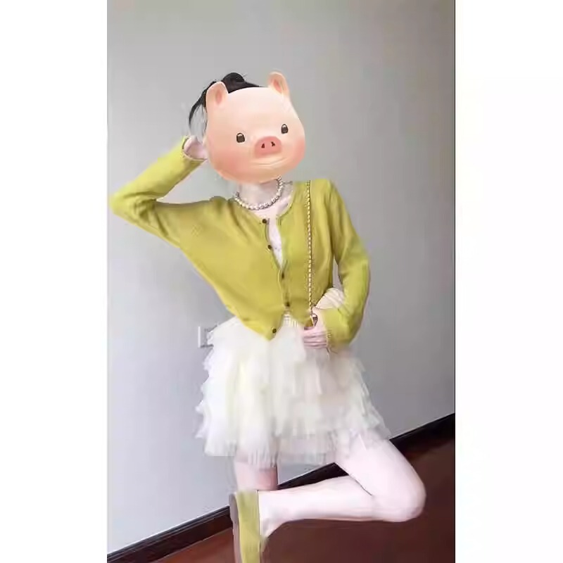 春季时髦时尚减龄穿搭女新款小个子短款开衫蛋糕蓬蓬裙两件套装|undefined
