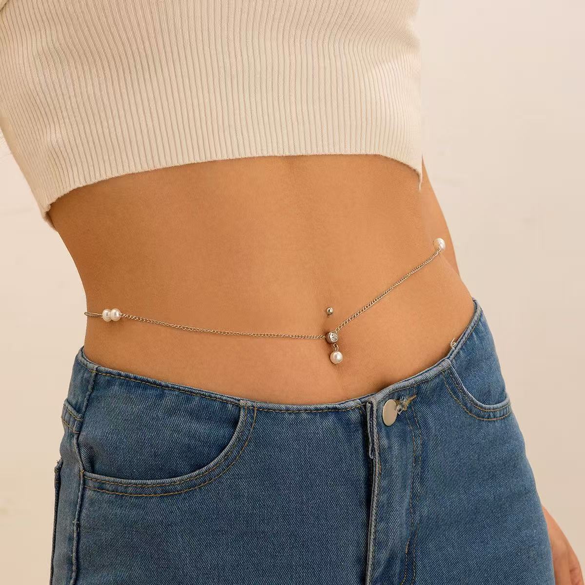 Personalisiertes Zirkonia Bauchnabelpiercing Mit Perlenquaste_voghion.com