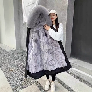 海宁皮草派克服2024冬季内胆可拆卸狐狸毛中长款皮毛一体外套批发