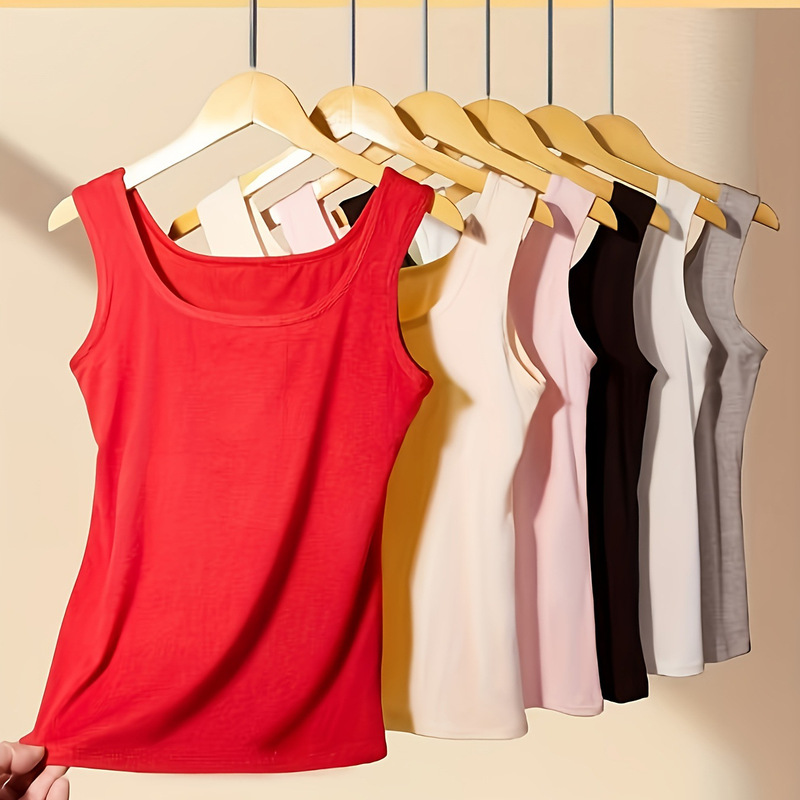 Cross-Border Popular Solid Color Tank Top for Women, Slim Fit Round Neck Halter Top, Suitable for Layering, Plus Size Fitness Camisole
