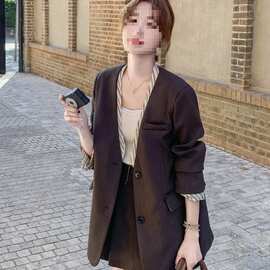 轻熟风复古气质西服外套女2025秋新款小个子显瘦西装外套