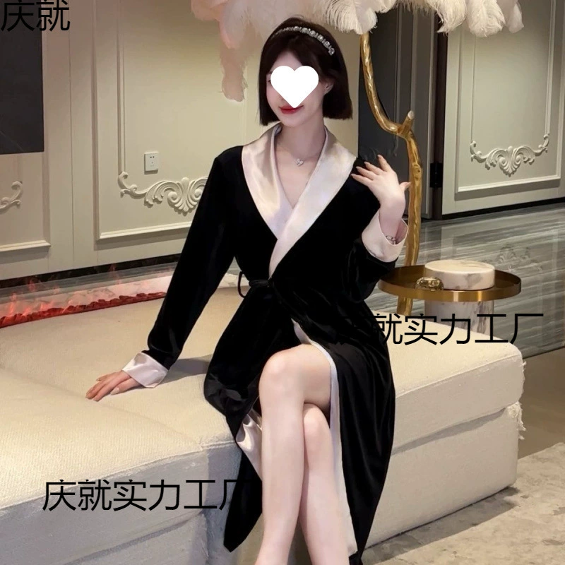 Лёгкий и роскошный халат с лацканами, ночная сорочка из кружев Pure Lust с завязками, бархатное длинное внешнее платье халат, домашняя элитная lazy женская пижама