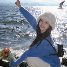 兔毛户外帽子女秋冬季保暖哈尔滨旅游穿搭防寒毛线护耳毛绒渔夫帽