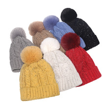 韓版毛球帽子女日系麻花毛線帽子純色百搭復古冷帽秋冬季卷邊帽