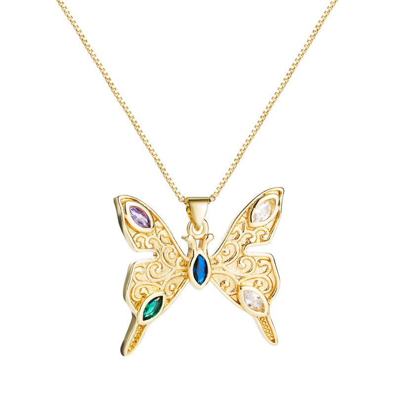 Nihaojewelry wholesale jewelry fashion hollow butterfly pendant copper goldplated necklacepicture8