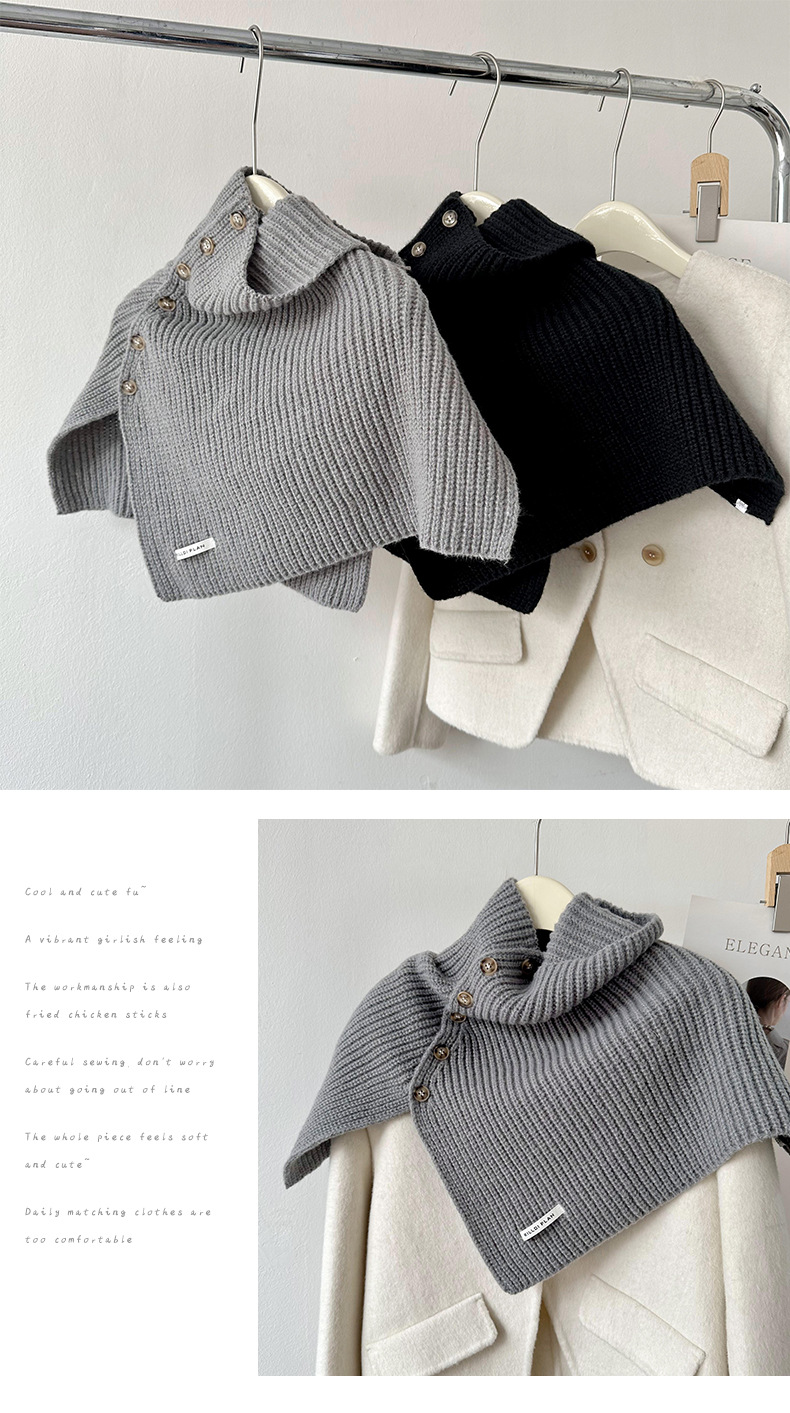 New Wool Button Driving Pullover Shawl Women's Outwear Fashion Versatile Warm and Cold Resistant Knitted Scarf Neck_voghion.com