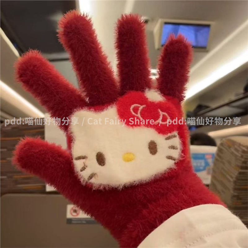 Cartoon festive red cute keep warm gloves