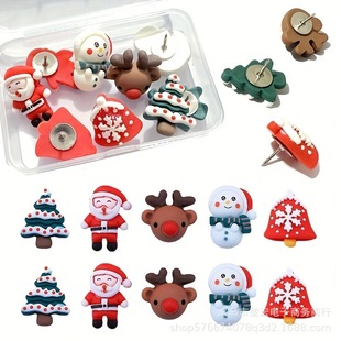 Cross-border New Christmas Pin Santa Elk Snowman Creative Push Pin Cork Board Random Mixed Color Pin Nail