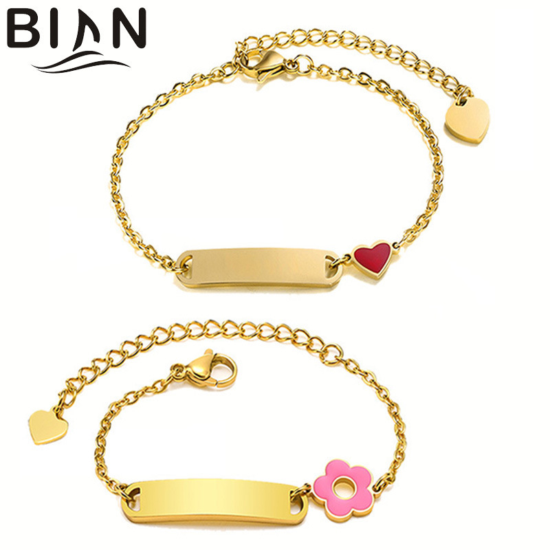 Cross-Border New Product Oil-Drip Heart Flower Curved Pendant Bracelet DIY Engraving Light Luxury High-End Stainless Steel Children's Jewelry Cross-Border New Product Oil-Drip Heart Flower Curved Pendant Bracelet DIY Engraving Light Luxury High-End Stainless Steel Children's Jewelry