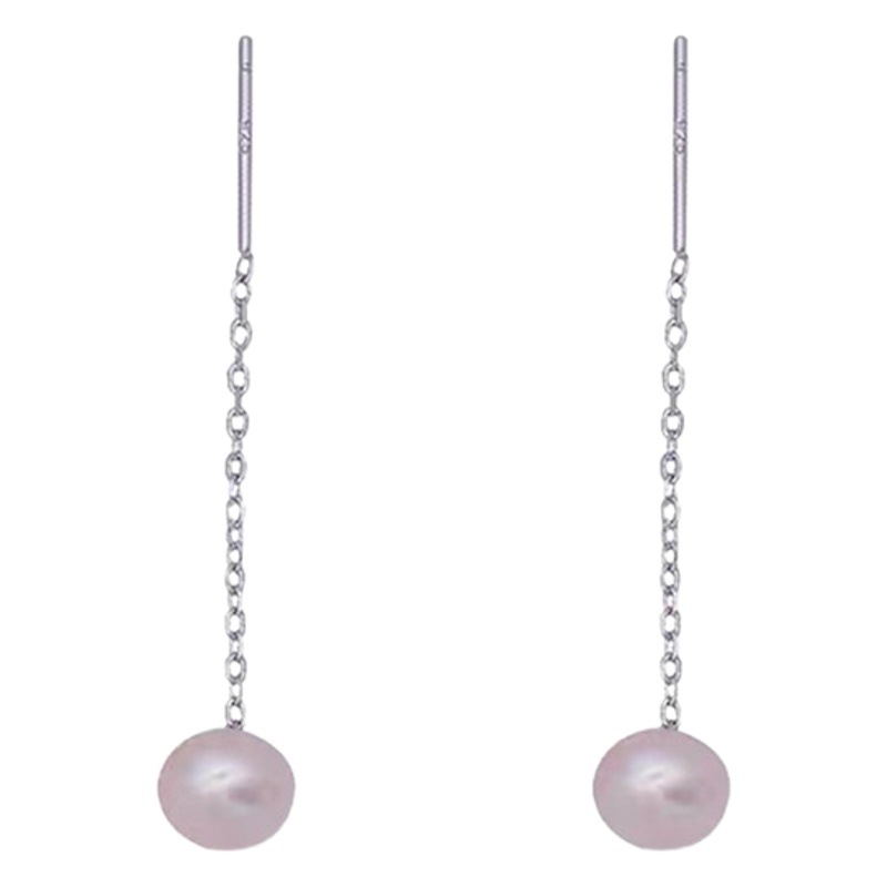 Pendientes pequeños de plata esterlina 925 perla de agua dulce femenina 2022 nuevo temperamento de moda pendientes largos pendientes de borla