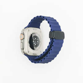 适用于苹果watch 9876543210代se运动型 海洋折叠磁吸硅胶手表带