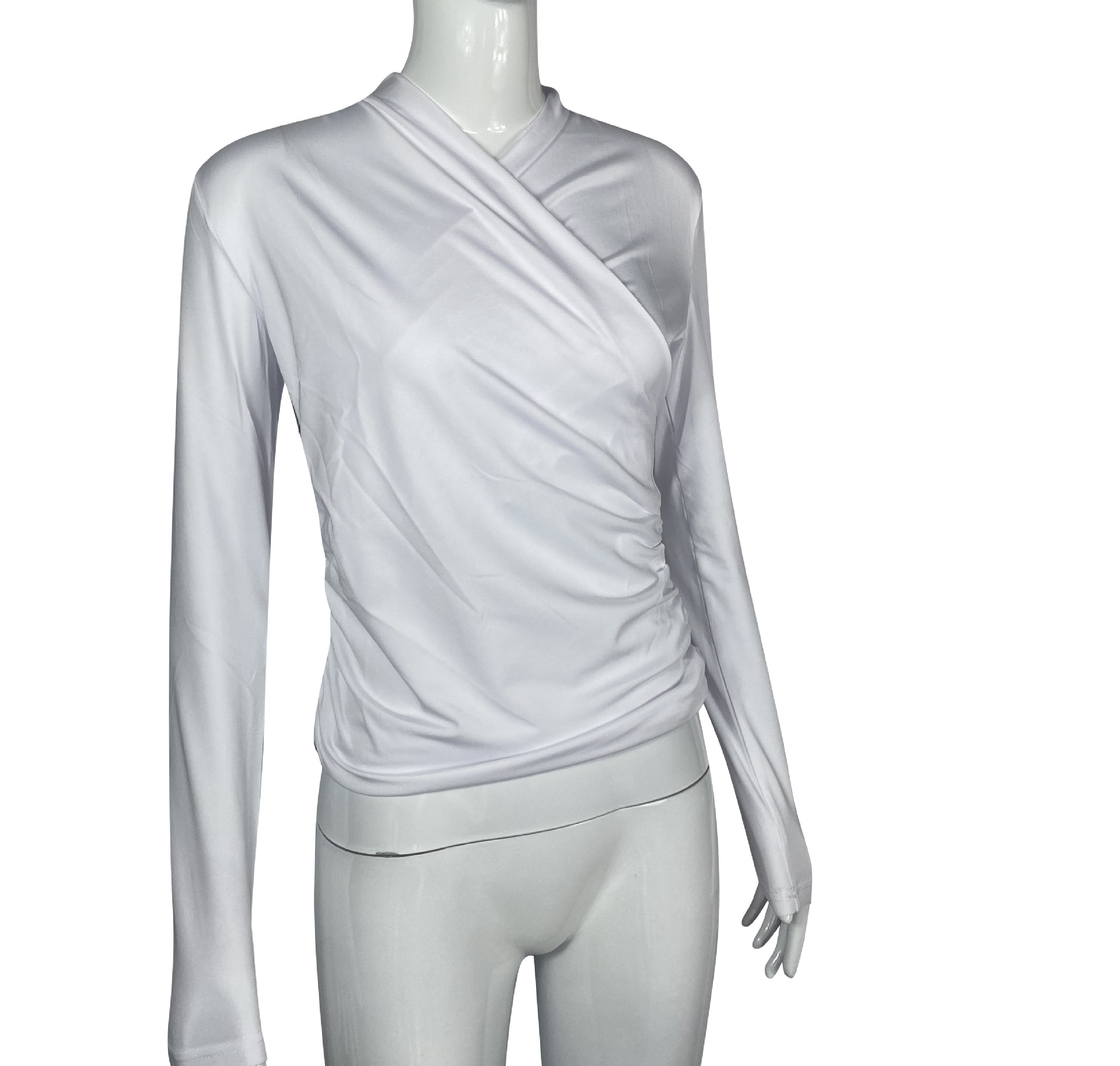 Elegant Women's Cross-Neck Slim-Fit T-Shirt Tuck Detail Versatile Autumn Winter Wardrobe Staple Fashion Top for Ladies_ecoleips.com