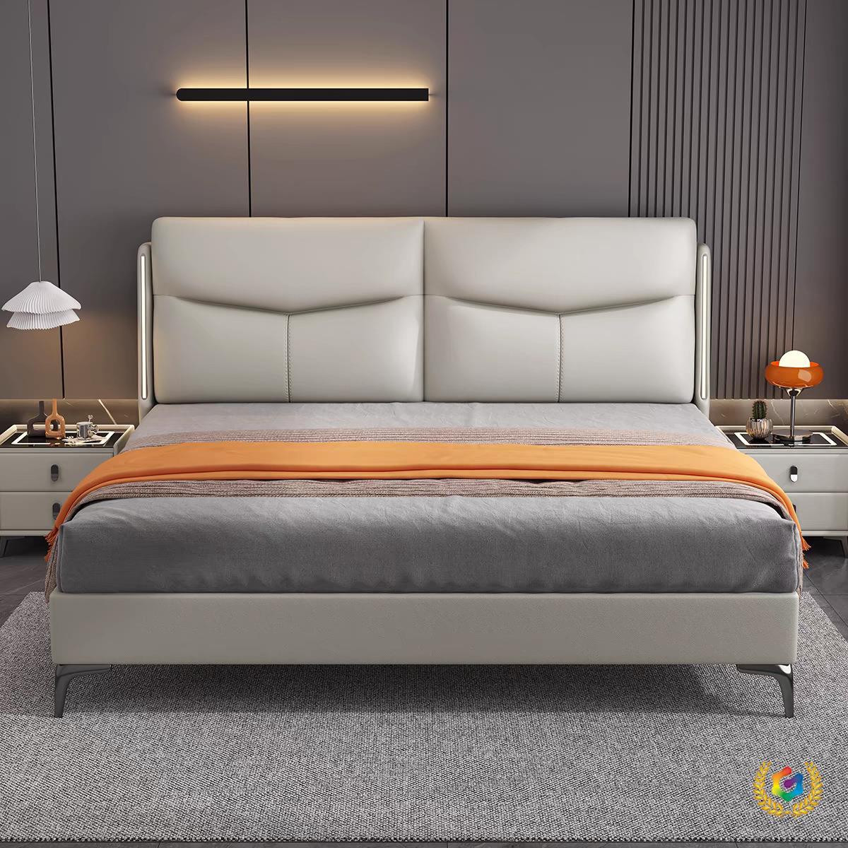 Master Bedroom Large Bed with Lamp Double Bed 1.8m Modern Simple Bed Wedding Bed Soft Package Atmospheric Storage