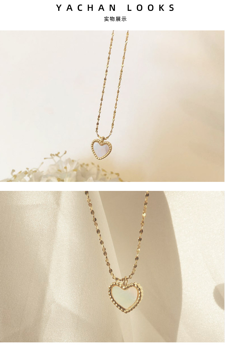 30g Weight Shell Inlay Material Necklace Classification Luxury White Shell Love Simple Stainless Steel Clavicle Chain Necklace