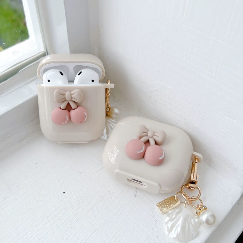 Cartoon Pink Cherry Adecuado para Apple 2da generación de carcasa de auriculares de dibujos animados lindo funda protectora airpods4 blanca antigua image 3