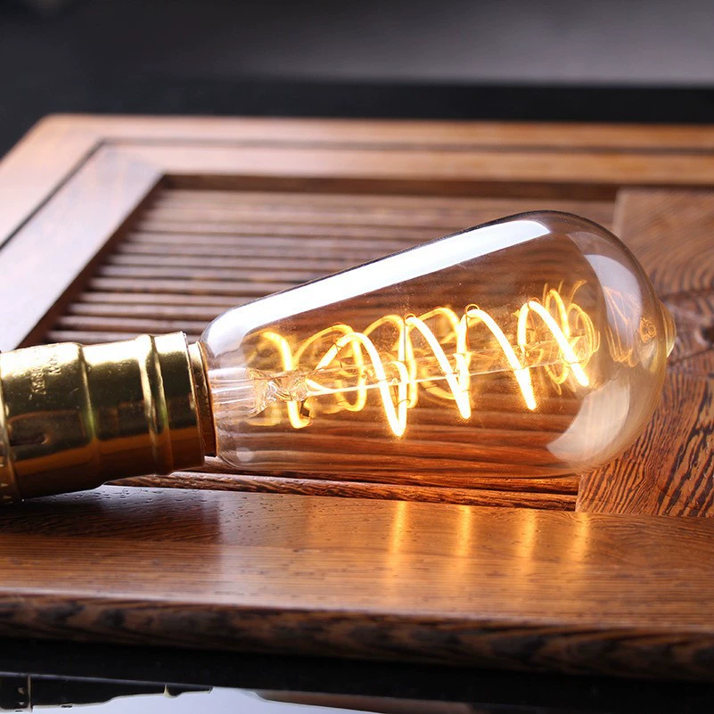 Лампа ретро с Edison-лампой E27, улиткообразный зев, светодиодная filament-лампа, декоративная длинная полоса, тёплый жёлтый