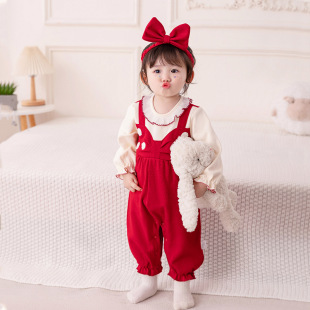 Girls' festive jumpsuit 2025 new spring baby jumpsuit baby spring and autumn princess one-year-old dress 3501