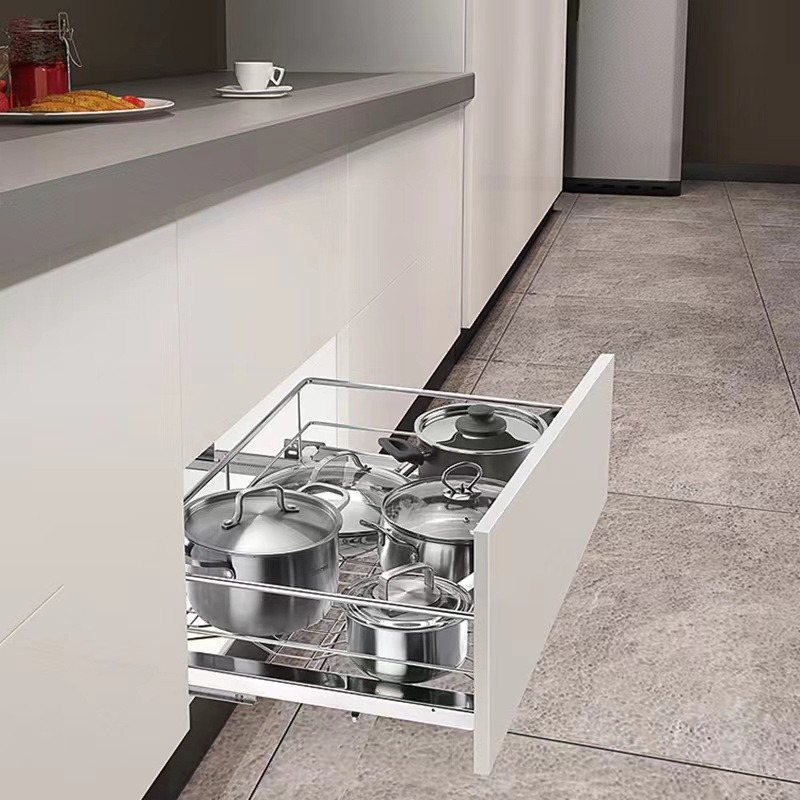 En stock cesta extraíble cesta de condimento de doble capa cesta extraíble de acero inoxidable armario de cocina cajón estante plato cesta de almacenamiento