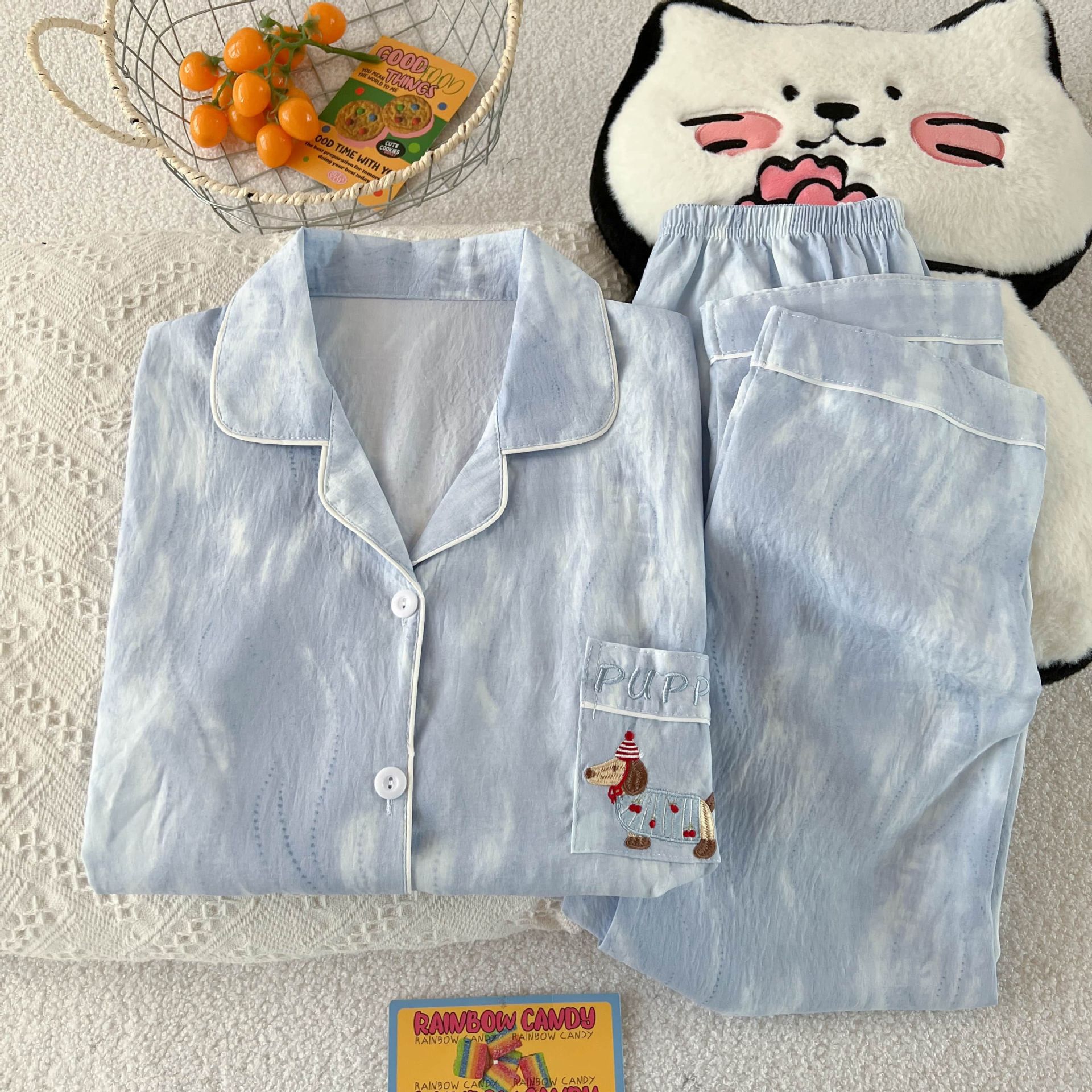Al por mayor transfronterizo primavera y otoño 2026 nuevo pijama de mujer dibujos animados nubes dulces cardigan de algodón mangas largas pantalones largos cubierta de ropa para el hogar image 25