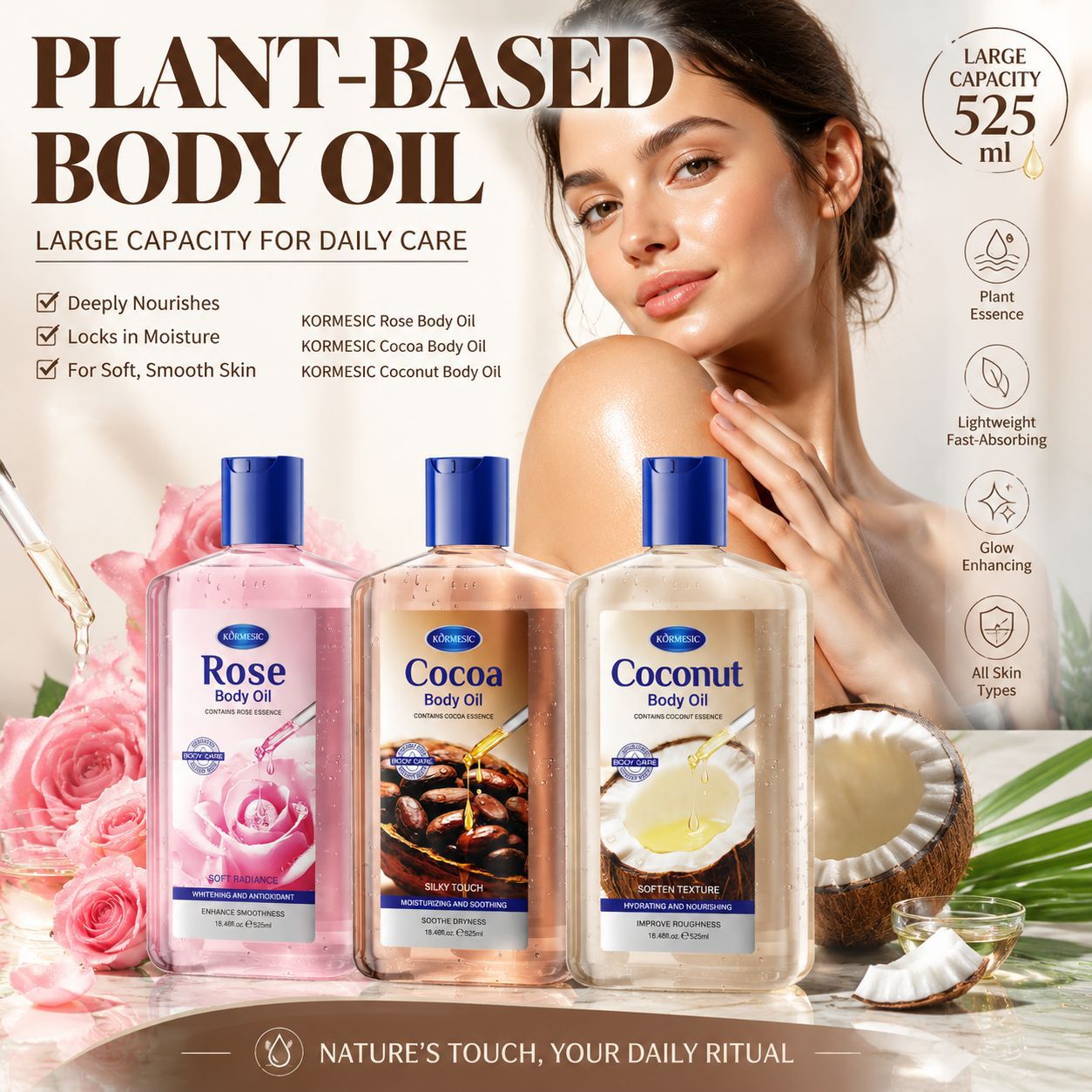 Transfronterizo KORMESIC serie de aceite corporal vegetal aceite corporal fábrica de comercio exterior al por mayor humectante hidratación
