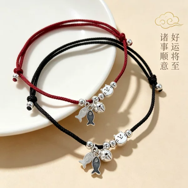 Trendy Cute Cat Loves Fish Red String Bracelet for Women Hand-Woven Versatile Chinese Style New Jewelry Bracelet