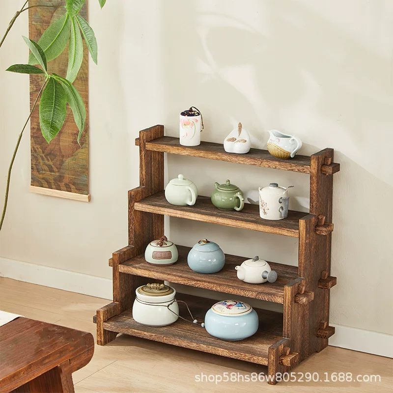 Multilayer tea set, teapot, tea cup from natural wood, storage system