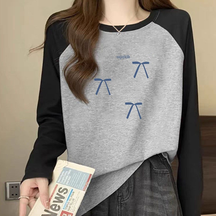 Early spring pure cotton raglan long-sleeve T-shirt for women, 2026 new spring/autumn inner layer base shirt, Korean-style chic top Early spring pure cotton raglan long-sleeve T-shirt for women, 2026 new spring/autumn inner layer base shirt, Korean-style chic top