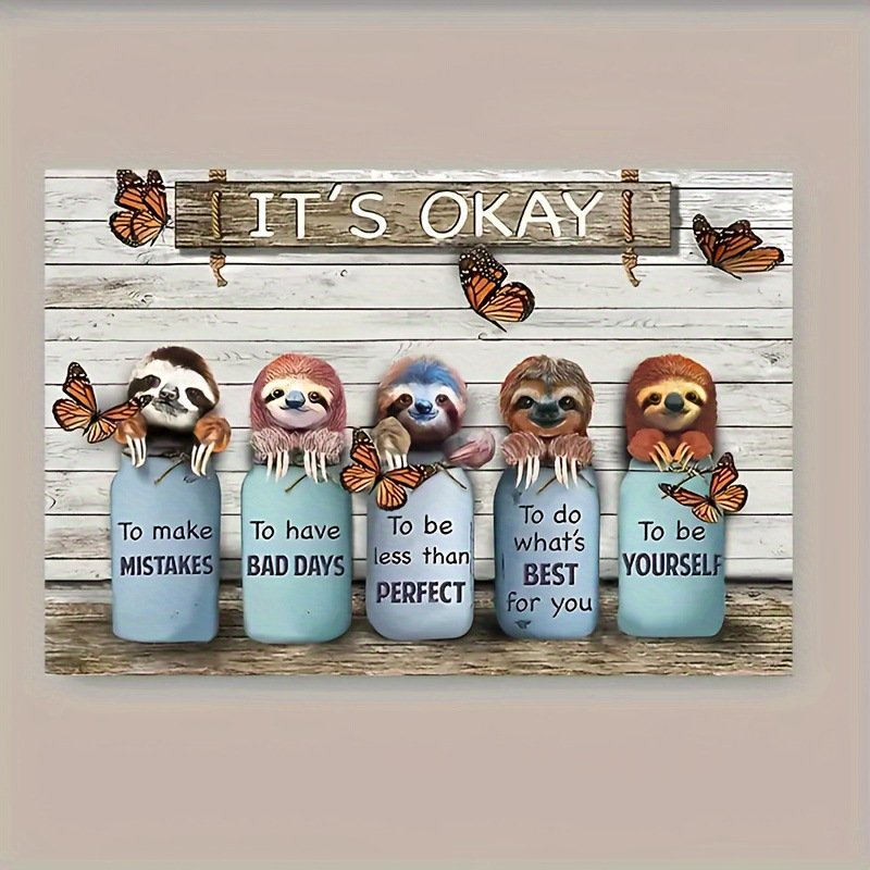 Sloth Canvas Butterfly Landscape Gift for Sloth Enthusiasts Decoration Home Decor Wall Art Visual Art