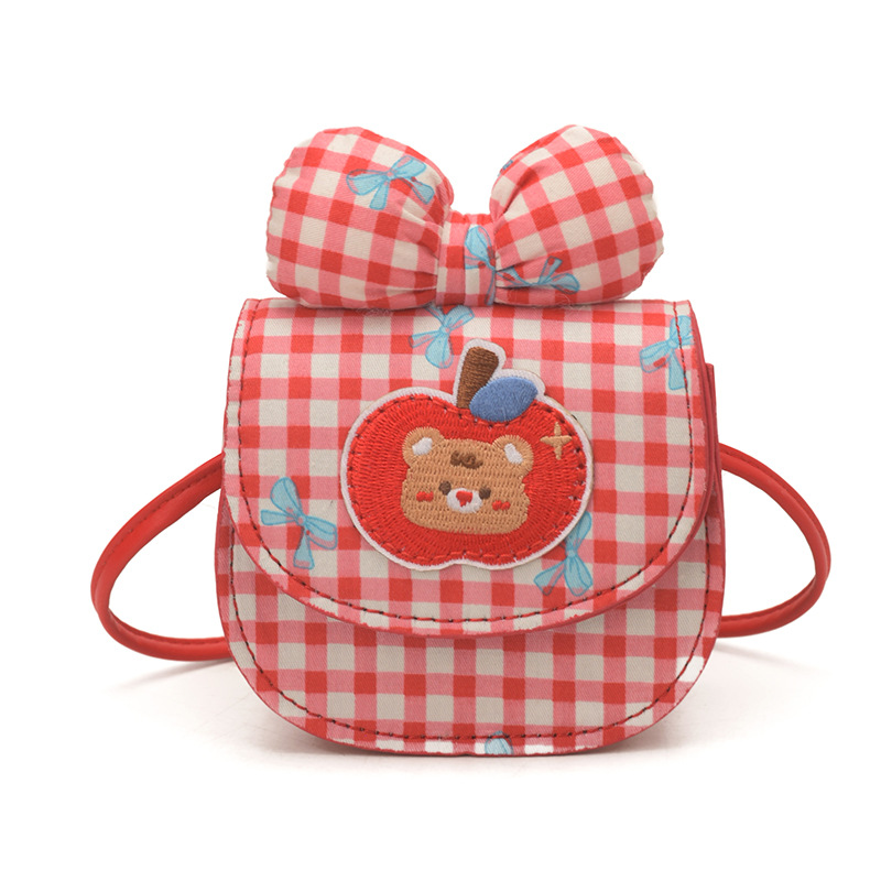 Bolsas infantiles transfronterizas lindas manzanas osos, bolsas de mochila para niños y niñas, bolsas de cambio para bebés con arco a cuadros