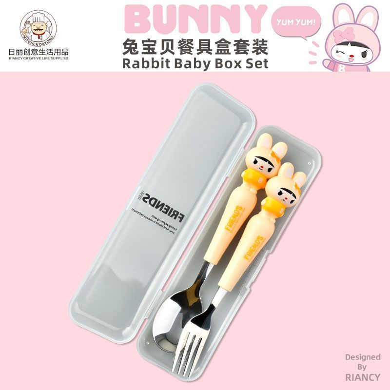 Animal encantador portátil para llevar estudiantes cucharas de comidas dormitorios escolares cucharas de cubierta de cubierta set
