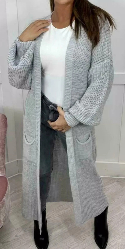 亚马逊秋冬长款开衫跨境大码宽松开襟毛衣欧美外贸针织灯笼袖外套|undefined