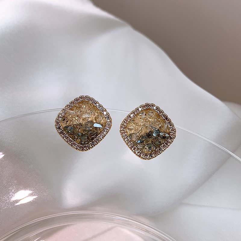 Square geometric crystal earings