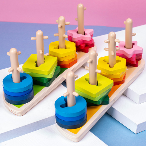 Wooden Baby Crocodile Puzzle Building Blocks Set for Preschoolers - 4 Pcs Geometric Shape Matching and Stacking Toys for Toddlers