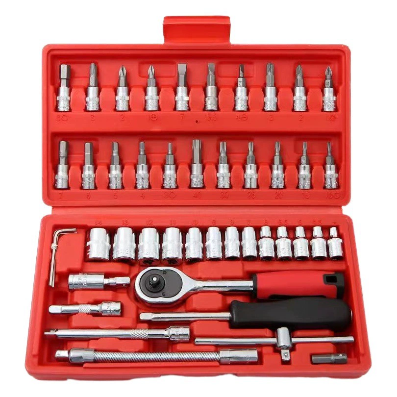 Комбинированный инструмент из 46 предметов, торцевой ключ для ремонта автомобилей, маленький гаечный ключ с трещоткой, 1/4 костюм, Ремонтный комплект для машины