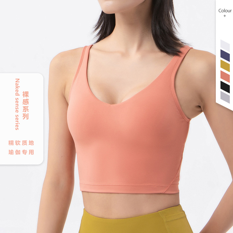 2022 nuevo desnudo empuja hacia arriba a prueba de golpes chaleco deportivo mujeres con cuello en V belleza espalda Fitness correr yoga chaleco sujetador