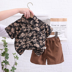 Boys' fashion suits, summer clothes, new fashionable baby street clothes, children's full printed cardigan short-sleeved two-piece set