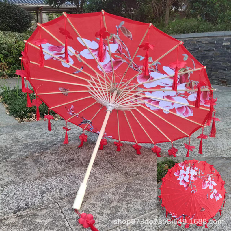 古風漢服流蘇傘花びら傘演出ダンス絹布傘吊り下げ装飾傘工芸傘古典油紙傘|undefined