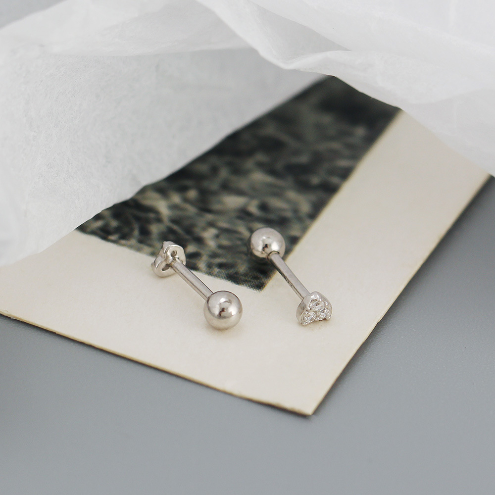 Women'S Gender 1 Pair 925 Sterling Silver Rhinestones Heart Shape Ear Studs