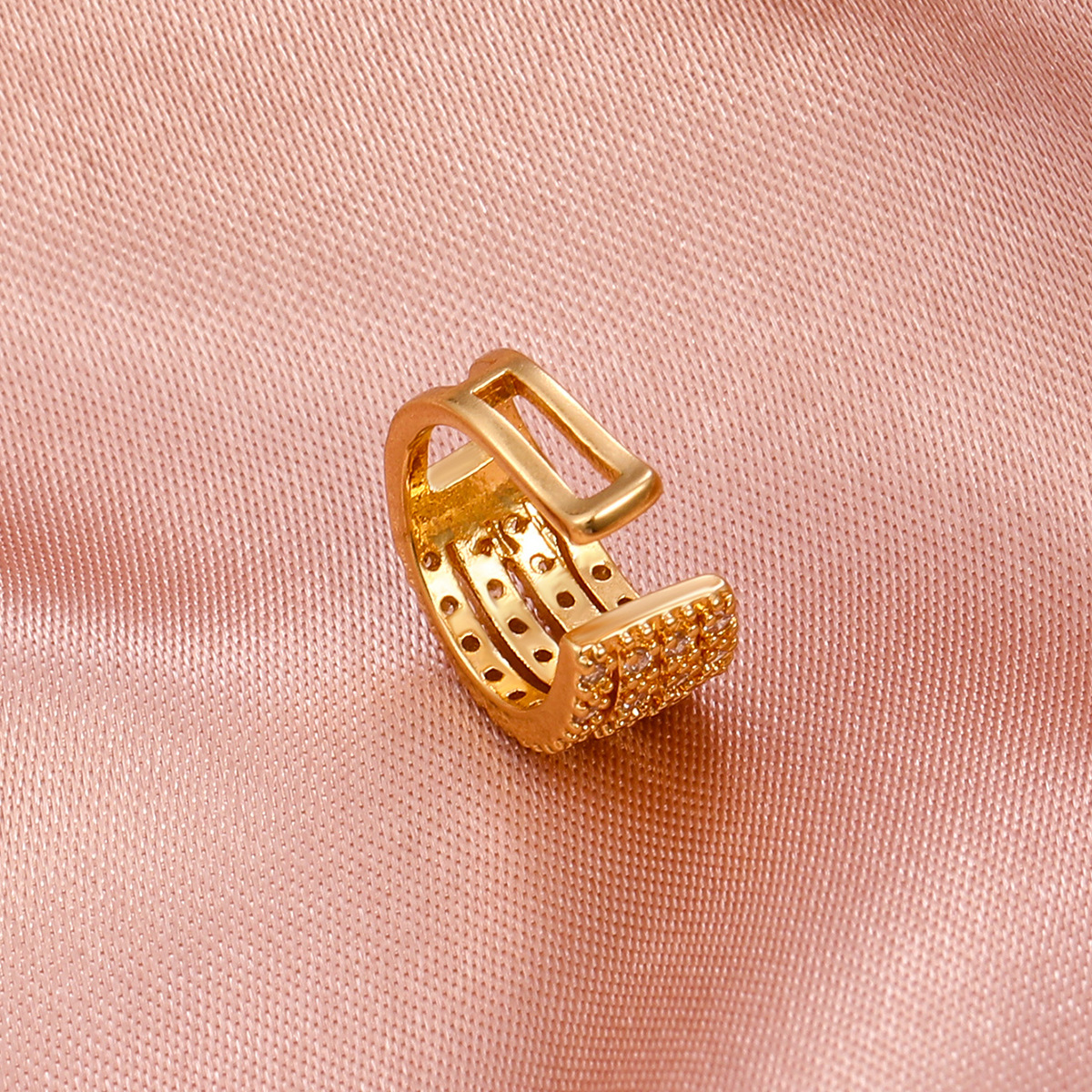 retro micro-set zircon womenu0027s fashion wide geometric C-shaped copper ear clips